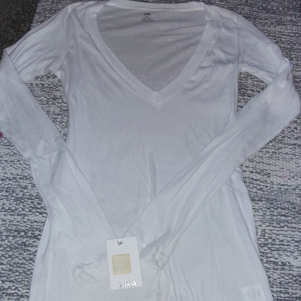 NWT LNA white S v-neck cotton long sleeve